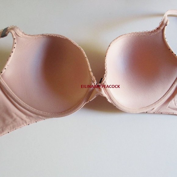 VICTORIA'S SECRET Body Push Up Bra 34DD Padded for sexy lift Peach Black dot - Picture 7 of 8